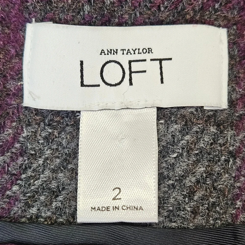 Ann Taylor LOFT Plaid Wool‎ Blend Double Breasted Fit Flare Coat Tailored Size 2